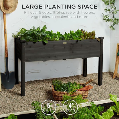 Best Choice Products 48x24x30in Raised Garden Bed, Elevated Wood Planter Box Stand for Backyard, Patio, Balcony w/Bed Liner, 200lb Capacity - Black