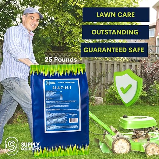 Supply Solutions 21.4-7-14.1 Lawn and Turf Fertilizer with Iron - Achieves a Lush Green Lawn in Weeks - Turf Builder for All Grass Types - for Greener Grass Fertilizer (25lbs)