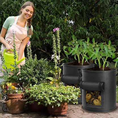 4 Packs 10 Gallon Potato Grow Bags, Heavy Duty Nonwoven Fabric Pots with Handles for Planting Vegetables, Flowers