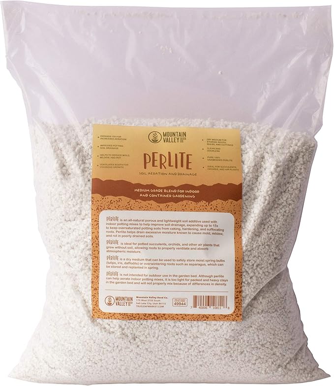 Horticultural Grade Perlite - One 8 Quart Bag ~2 Lbs - (~1/8 Inch Particles) - Soil Amendment Additive - for Growth, Aeration & Drainage for Potting Mix
