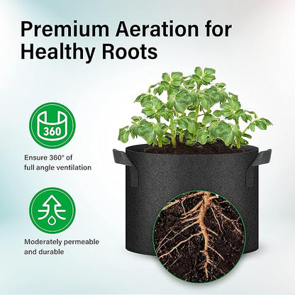 YSSOA 20-Pack 10 Gallon Grow Bags, Aeration Nonwoven Fabric Plant Pots with Handles, Heavy Duty Gardening Planter for Potato, Tomato, Vegetable and Fruits, Black