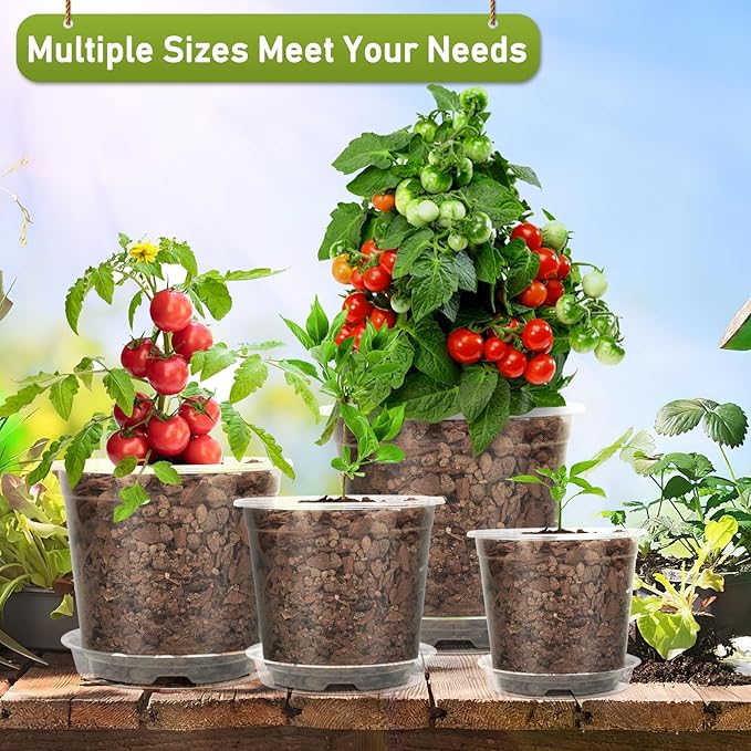 20 Pack 7 Inch Clear Nursery Pots,Plastic Transparent Plant Pot with Drainage Holes and Saucers,Plant Pot Seed Starter Pots for Succulents (7 Inch)