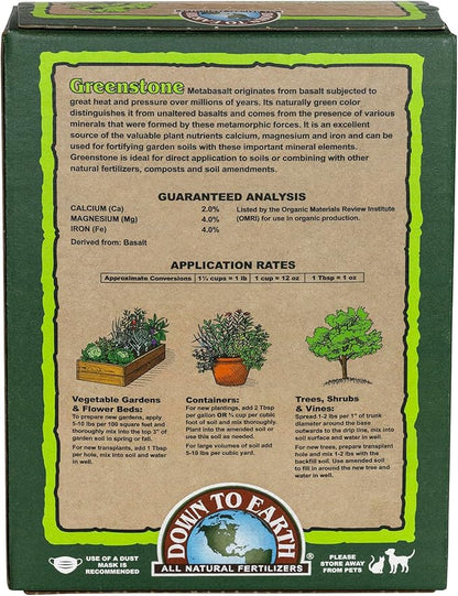Down To Earth All Natural Fertilizers Organic Greenstone Metabasalt - Soil Amendment with Trace Minerals, Iron, Calcium, Magnesium, 5 lb