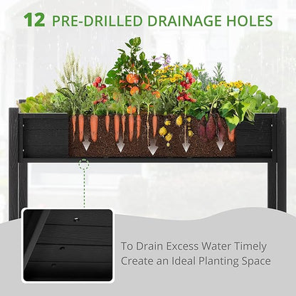 LUE BONA Raised Garden Bed with Tools, 47*18*29 in, Poly Elevated Planter Box with Legs And Storage Shelf, Weather Resistant, 3-Year Warranty, Standing Growing Bed Herb Planter for Vegetable, Black