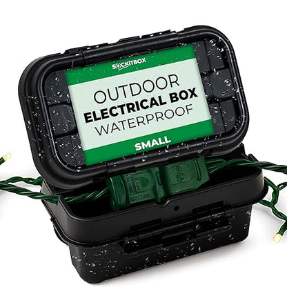 Sockitbox Original Outdoor Electric Box Waterproof - Small Outdoor Extention Cord Cover with 6 Cable Entry Waterproof Enclosure for Power Strips, Plugs, Timers, Lights - Black