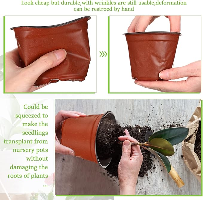 Nuanchu 600 Pcs 4 Inch Plant Nursery Pots, Small Seed Starting Pots, Seedling Plastic Plant with Drainage Holes, Outdoor Indoor Planting, Brick Red