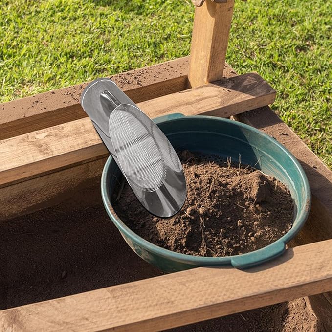 MagiDeal Soil Sieve, Bonsai Soil Scoops, Sturdy Gardening Tools 304 Stainless garden Bucket, Weeding Gardening Supplies, L