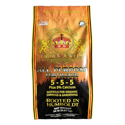 Royal Gold Crown Jewels Organic All Purpose 5-5-5 Dry Soluble Fertilizer, 20 lbs - Excellent for Pre-Amending Soils, Top-Dress Applications, in Composts and Nutrient Teas