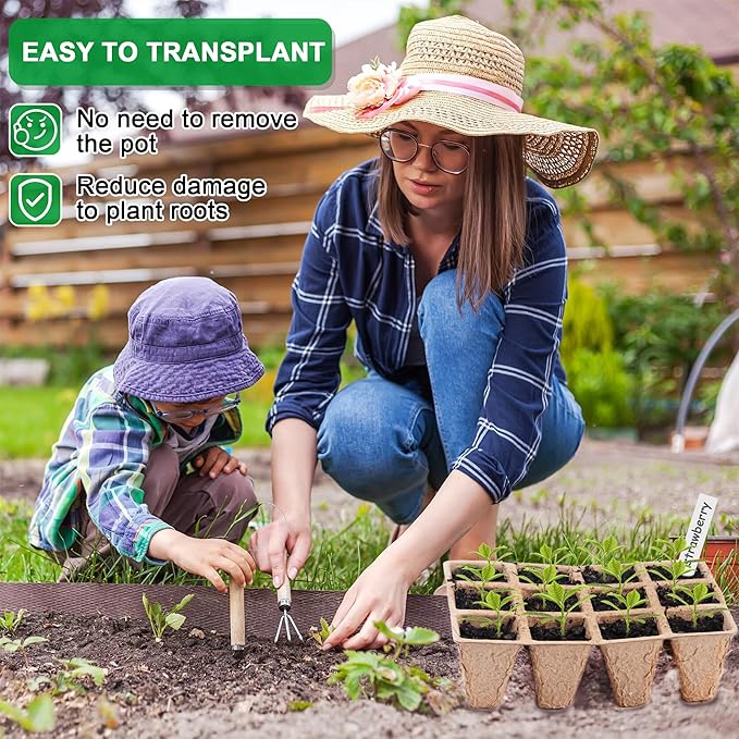240 Cells Seed Starter Tray Kit, Biodegradable Peat Pots for Seedlings Trays, Plant Starter Seed Germination Kit with 40 Labels and 2 Transplant Tools (20, 240 Cells)