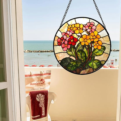 Stained Glass Window Hanging, Yellow Red Flowers Sun Catcher for Window Door Home Decor Green Plant Suncatcher Christmas Mother's Day Birthday Gifts for Women Men Mom and Nana 7.8 in