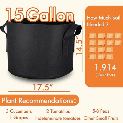 Gardzen 15 Gallon Grow Bags 6-Pack, 500G Thick Nonwoven Fabric Pots with Waterproof Liner & Breathable Bottom, for Hot Dry Climates