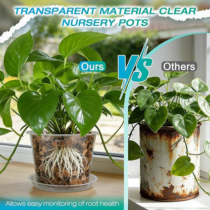 12 Inch Clear Nursery Pots with Drainage and Sacuers, 4 Pack Plastic Pots for Plants Indoor Outdoor, Large Clear Pots for Flowers, Succulents (12inx4pcs)