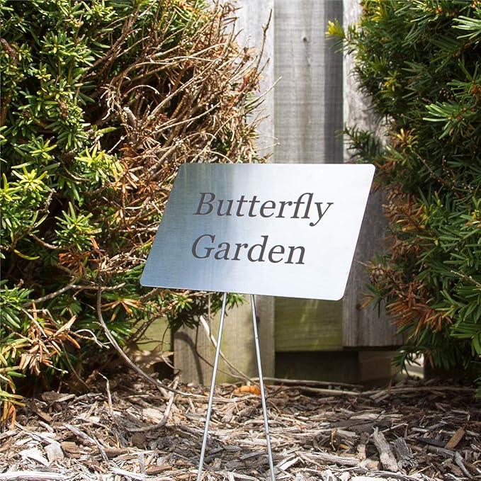 Stainless Steel Garden Sign. 6 x 4 Sign with a 10" Stake. Great as a Garden Memorial or Plant Label (Stainless Steel, 4 x 6)