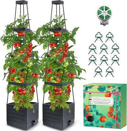 2-Pack Tomato Planter with Trellis, 57" Self-Watering Raised Garden Bed Planter Box, Tomato Cages for Indoor & Outdoor Climbing Plants, Vines, Vegetables, and Flowers (57x9.8x9.8IN)