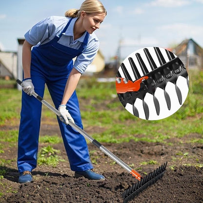 57-Inch Thatch Rake - Professional Dethatcher & Soil Aerator with 15" Steel Tines, Detachable Handle for Lawn Thatching and Compacted Soil Removal
