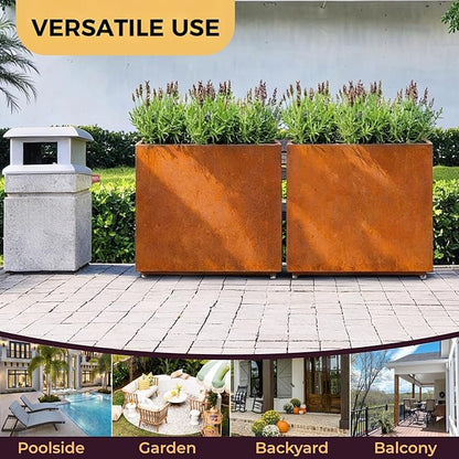 30-inch Tall Elevated Metal Planter, 36W x 11D Corten Steel Style Planter Box with Removable Partition & Adjustable Feet, Outdoor Weathering Corten Steel Planters for Patio, Deck, Yard, Rust