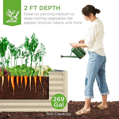 Best Choice Products 6x3x2ft Outdoor Metal Raised Garden Bed, Deep Root Box Planter for Vegetables, Flowers, Herbs, 269 Gallon Capacity, 100% Non Toxic Materials - Beige