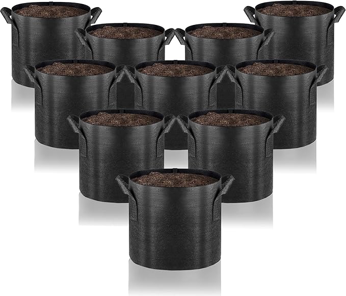 Gardenera Fabric Grow Bags - 10-Pack 7 Gallon Planters with Handles, Perfect for Growing Vegetables, Flowers, and Herbs in Small Spaces