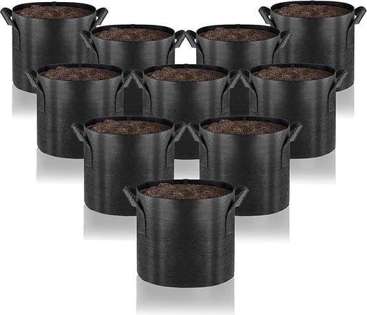 Gardenera Thickened Nonwoven Fabric Grow Bags - 10-Pack 2 Gallon Planters with Handles, Perfect for Indoor and Outdoor Gardening