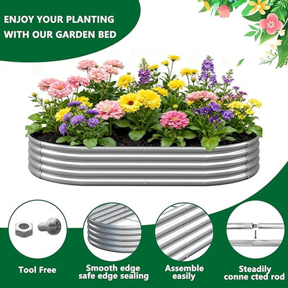 zizin 2 Pack Galvanized Raised Garden Bed Metal Oval Raised Garden Beds Outdoor Planter Box for Vegetables (8x4x1FT, Silver)