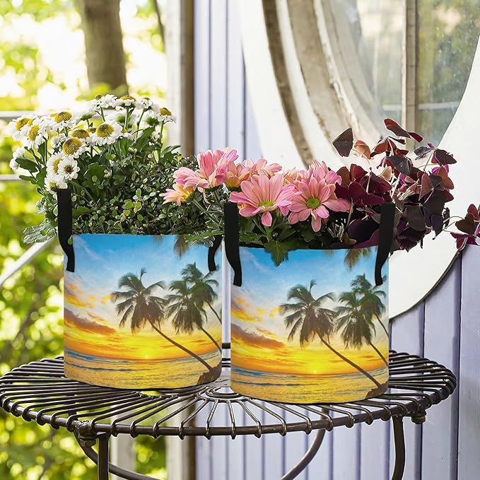 5 Gallon Beautiful Islands Beach Breathable Grow Bag Heavy Duty Planter Pot Containers with Handles for Potato Tomato Fruits Flowers Vegetables