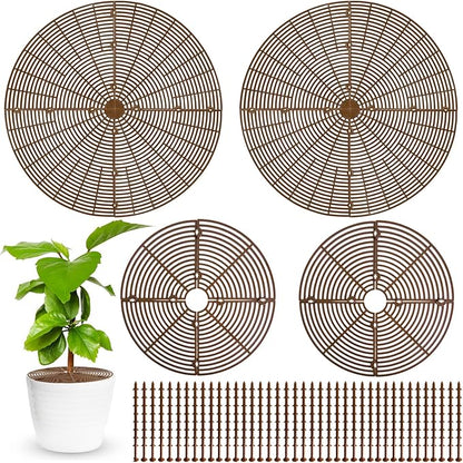 4 Pcs Plant Pot Grid,20.5 Inch 11.8 Inch Soil Protector Covers Cuttable Flower Pot Grid,Cat Digging Stopper Baby Safety Plant Pot Cover with Stakes for Indoor Outdoor