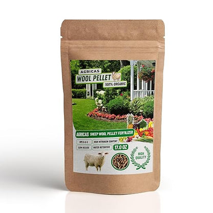 Wool Pellet Organic Fertilizer 17 oz, Made of Sheep Wool, Water Holding, Enhances Soil Health, Ideal for Fruits, Vegetables, Flowers, Indoor and Outdoor Plants - 1 Pack