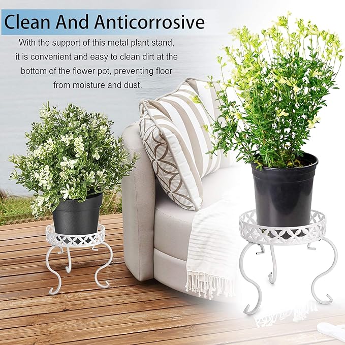 OwnMy Metal Round Plant Stand Rustproof Iron Flower Pot Holder, Indoor Outdoor Plant Stand Heavy Duty for Home, Garden, Patio, Modern Plant Stands Display Potted Rack (White)