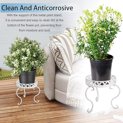 OwnMy Metal Round Plant Stand Rustproof Iron Flower Pot Holder, Indoor Outdoor Plant Stand Heavy Duty for Home, Garden, Patio, Modern Plant Stands Display Potted Rack (White)