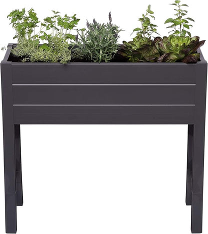 NuVue Products 26021 Outdoor Elevated Garden Bed for Growing Edible Plants and Flowers, BPA-Free Woodgrain Panel Elevated Planter Box, 35.5” L x 15” W x 32” H, Dark Gray
