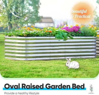 Quictent Raised Garden Bed Kit Oval Galvanized Metal Planter Box Tall for Vegetables Outdoor Backyard, Strengthened by Crossbar, Silver 6x3x2 ft