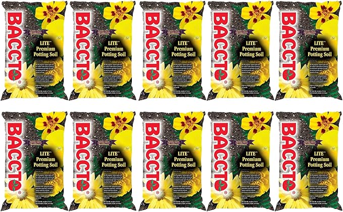 Michigan Peat 1440 Baccto Lite Premium Potting Soil for Indoor Outdoor Gardening, Seed Starting, Propagation, and More, 40 Quart Bag (10 Pack)