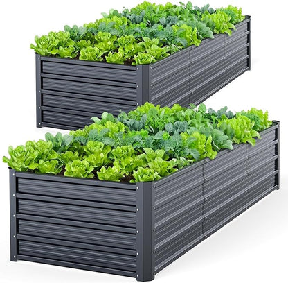 Ohuhu Metal Raised Garden Bed Outdoor 8x3x1.5 FT Reinforced Galvanized Rustproof Colored Steel Planter Boxes for Vegetables, Heavy Duty Raised Beds for Growing Flowers Herbs Succulents 2-Pack