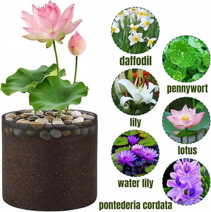 Hiceeden 6 Pcs Mesh Pond Plant Bag, 7" x 7.4" Reusable Pond Planting Pot, Breathable Plastic Aquatic Planter Grow Bags for Garden, Water Lily, Lotus, Hyacinth, Daffodil