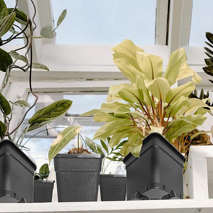 10 Pack Square Planter Nursery Pots 5.2 Gallon Pots for Plants, Plastic Flower Pots, Black Grower Pots with Drainage Hole for Indoor and Outdoor