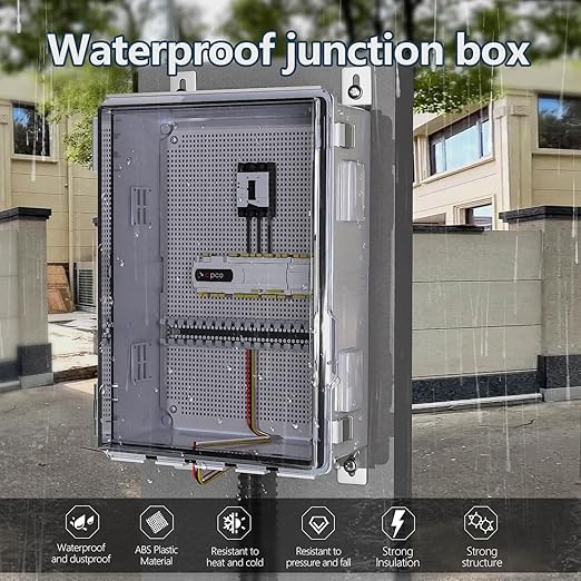 ABS Electrical Junction Box, Ventilated Design, Cable Grommets, IP65 Waterproof Enclosure, Indoor/Outdoor Use with Mounting Panel (Clear Cover, 19.7"x15.7"x7.9")