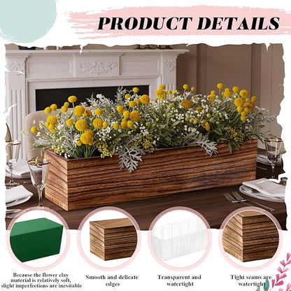 Dandat 6 Set Wooden Boxes for Centerpieces 16x4 Inch Rectangle Wooden Planter Box Rustic Wood Planter with Removable Plastic Liner Floral Foam Blocks for Centerpieces Home Wedding Garden Decor