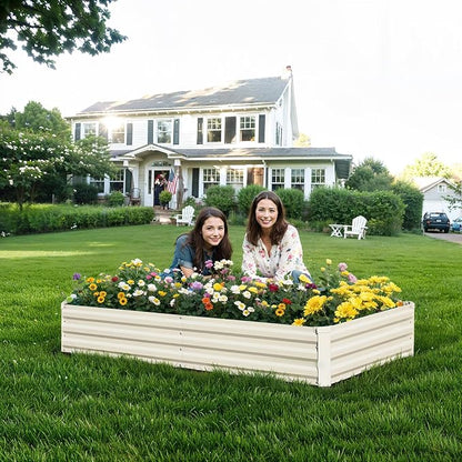 Raised Garden Bed Beige, 6x3x1ft Galvanized Raised Garden Bed Outdoor Metal for Gardening Vegetables Flower Garden Planter Box Large Raised Bed with Gloves and 3ftx30ft Weed Barrier Fabric