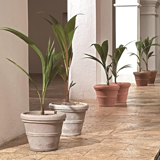 Crescent Garden Brunello Classic Rolled Rim Planter Pot, Indoor/Outdoor Weather-Safe Round Plant Pot, Premium Plastic Flowerpot for Houseplants, Herbs - 16''W (Rust)