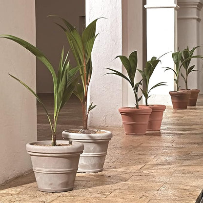 Crescent Garden Brunello Classic Rolled Rim Planter Pot, Indoor/Outdoor Weather-Safe Round Plant Pot, Premium Plastic Flowerpot for Houseplants, Herbs - 16''W (Rust)