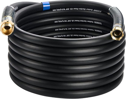 5/8 IN. × 50FT. Flexible Rubber Garden Hose, High Flow 5/8" I.D. Brass Fitting No Memory Durable Heavy Duty Water Hose for Watering, Irrigation, Water Transfer Pump
