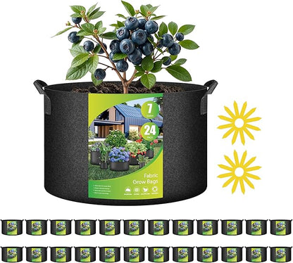 YSSOA Grow Bags 24 Pack 7 Gallon 300G Reusable Breathable Gardening Pots with Handles Non-Woven Fabric Plant Bags, Heavy Duty Planting Bags for Grow Tent Hydroponic & Outdoor Vegetables Tomatoes