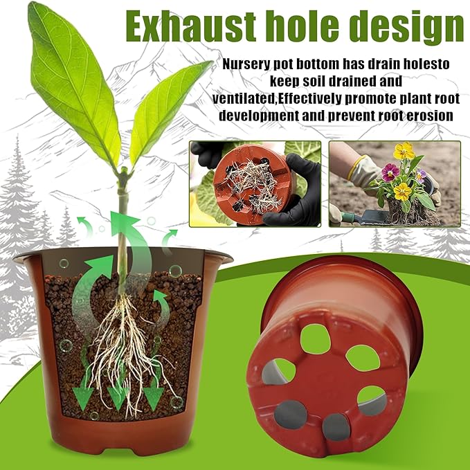 100 Packs 3.5" Plant Nursery Pots Plastic Seedling Starter pot Flower Planter Container Seed Grow Pot with Drainage Hole for Indoor Outdoor Garden Suitable for Succulent Seedling Cutting Transplanting