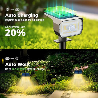 nipify 10 Pack Solar Spot Lights Outdoor Motion Sensor with 3 Modes,Solar Spotlights Outdoor Waterproof 2-in-1 Auto On/Off Landscape Lighting for Outside Yard Wall Garden Pathway, Warm White