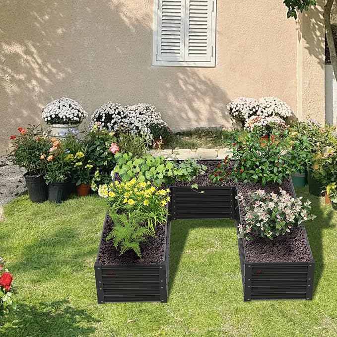 A ANLEOLIFE 2 Set U-Shaped Galvanized Raised Garden Beds Outdoor,6x6x1.5ft Large Metal Planter Box for Planting Vegetables Flowers Herb, Anti-Rust & Easy-Setup, Quartz Grey