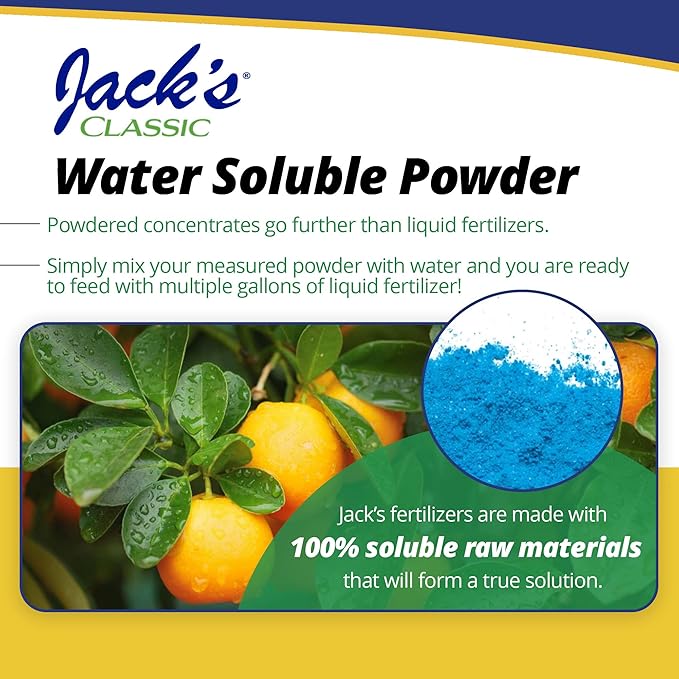Jack's Classic 20-10-20 Citrus Feed Water-Soluble Fertilizer with Micronutrients to Provide Better Growth and Fruiting in Tropical Fruiting Plants, 1.5lbs