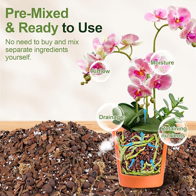 Orchid Bark Potting Mix 29 Quart, Mix Pine Bark, Organic Perlite, Sphagnum Moss and Leca Clay Pebbles for Plants, Orchid Fertilizer Garden Soil for Root Development
