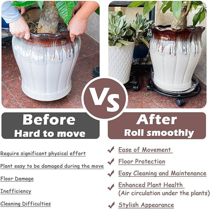 3 Packs 13.5" Metal Plant Caddy with Wheels Large Rolling Plant Stands Indoor Wheeled Plant Dolly Heavy-duty Planter Mover Roller Base Outdoor Plant Trolley Cart Water-proof, Plant Saucers on Wheels