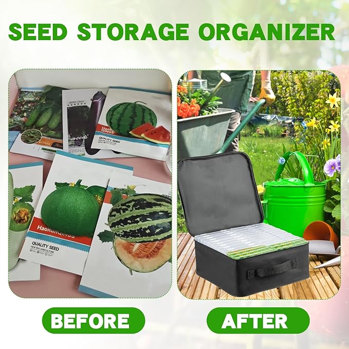 24 Slot Seed Storage Organizer Box with Dual Zipper Bag, Garden Seed Organize Sealed Bags and 160 Pcs Label Stickers Saving Container Keeper Set for Garden Vegetable Flower Plants