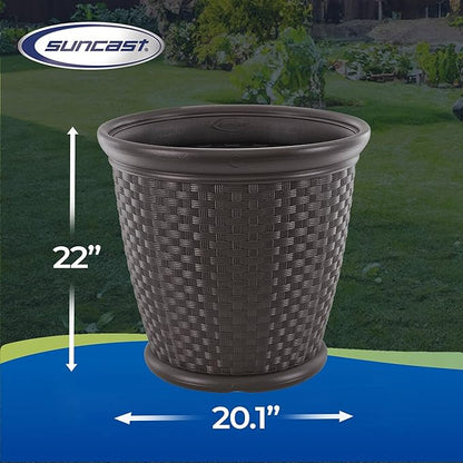 Suncast Sonora 4 Pack 22 Inch Plastic Wicker Indoor or Outdoor Decorative Garden Flower Planter for Entryways, Porch, and Backyard Patios, Dark Brown